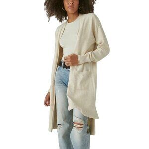 Lucky Brand Long Line Cardigan Sweater Open Front Straw Heather Size S